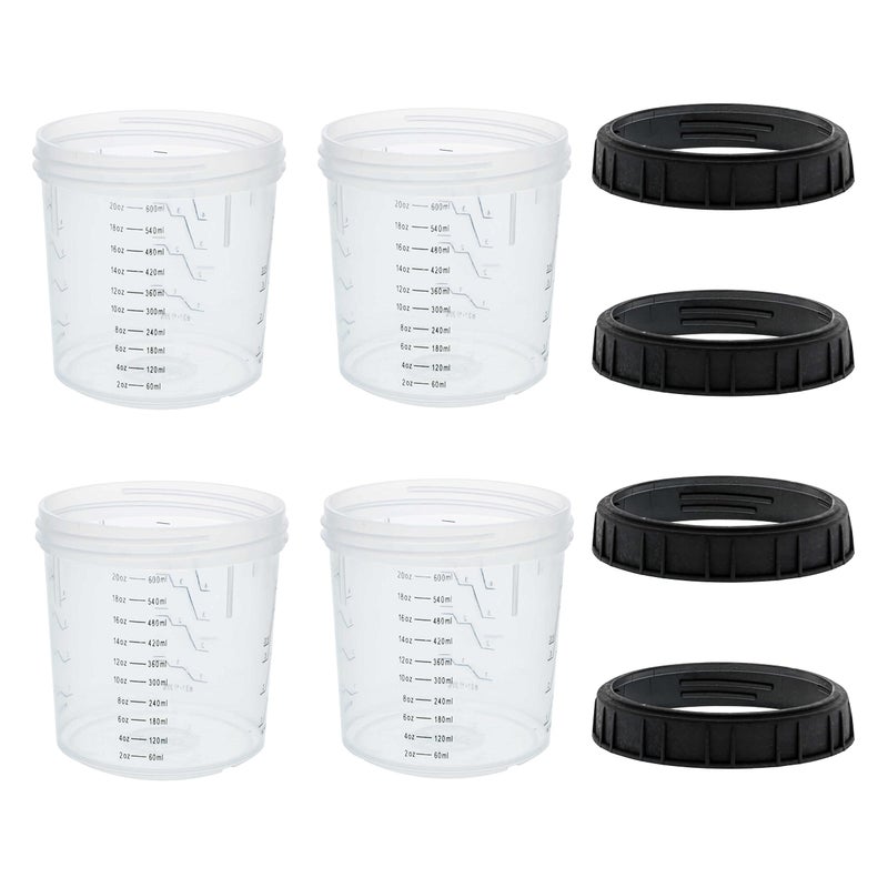 Master Airbrush Master Paint System MPS, 4 Pack Set of Standard Size 20 Ounce (600ml) Hard Cups and Retainer Rings - 4 Hard Cups and 4 Rings for Use with The MPS Disposable Paint Spray Gun Cup Liners and Lid System - Image 1